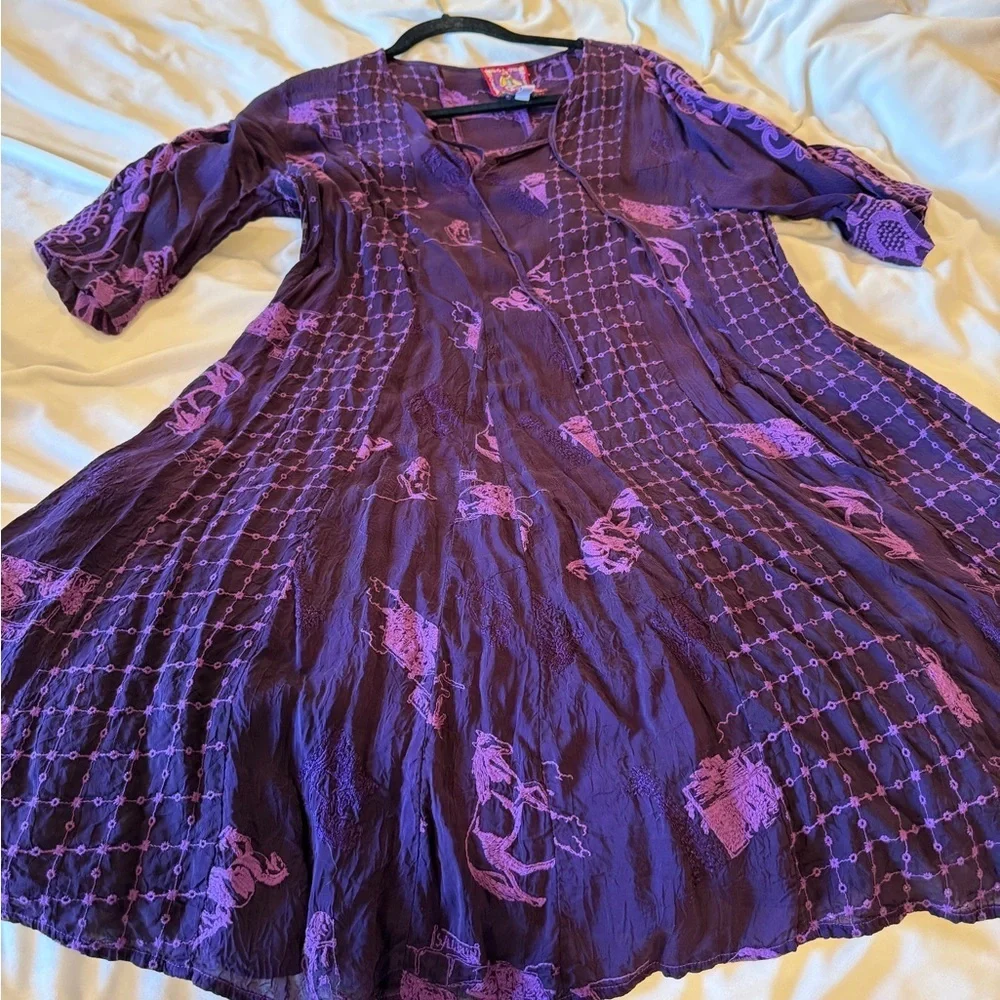 Johnny Was Horses Purple Shift Tunic Dress Women’s Small